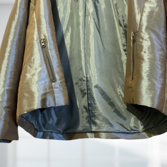 Chico's XL (3) Shimmer Metallic Puffer Jacket Olive Gold Light Zip Up Outerwear - Picture 8 of 11